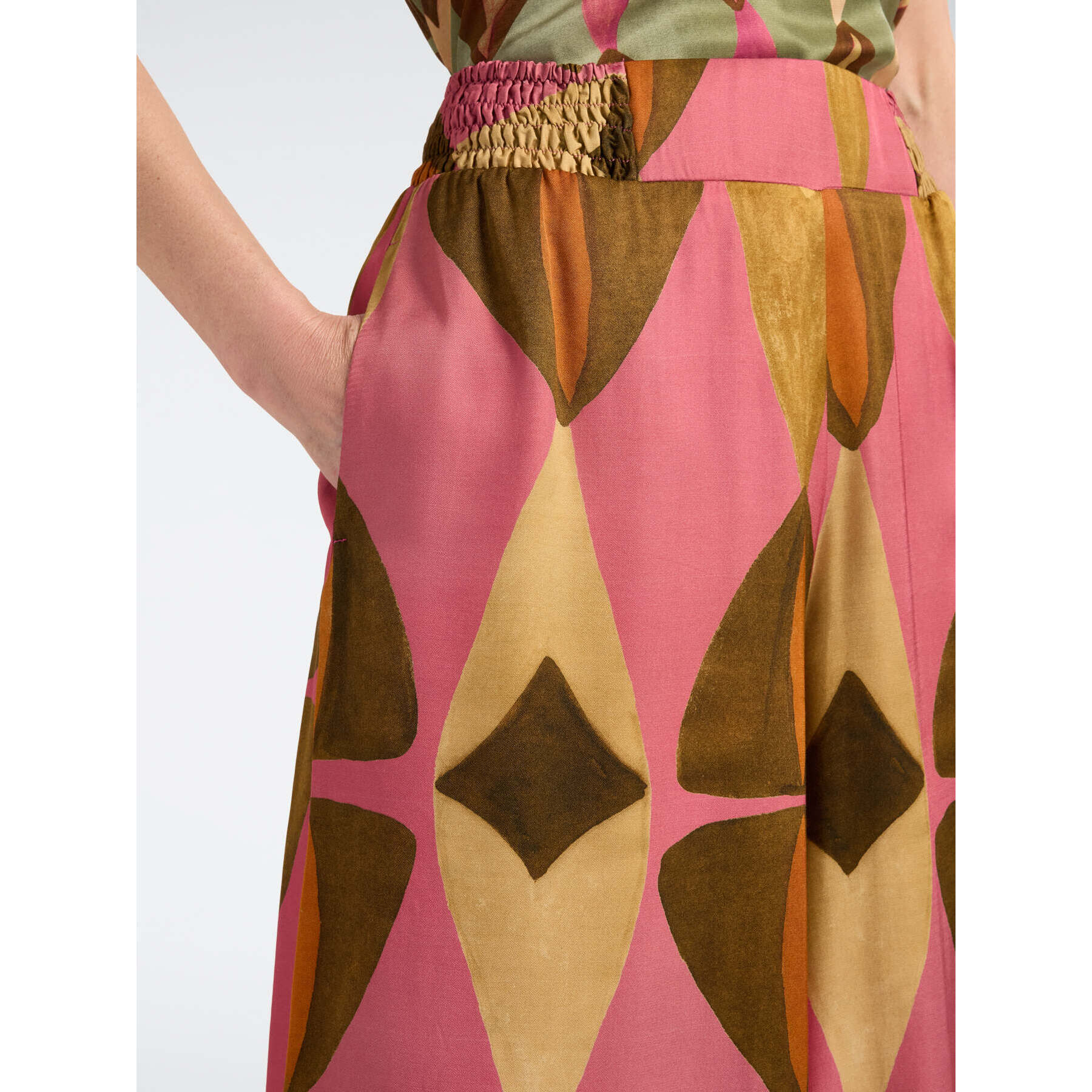 Elena Mirò - Pantalones palazzo de raso estampados - Rosa