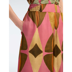 Elena Mirò - Pantalones palazzo de raso estampados - Rosa