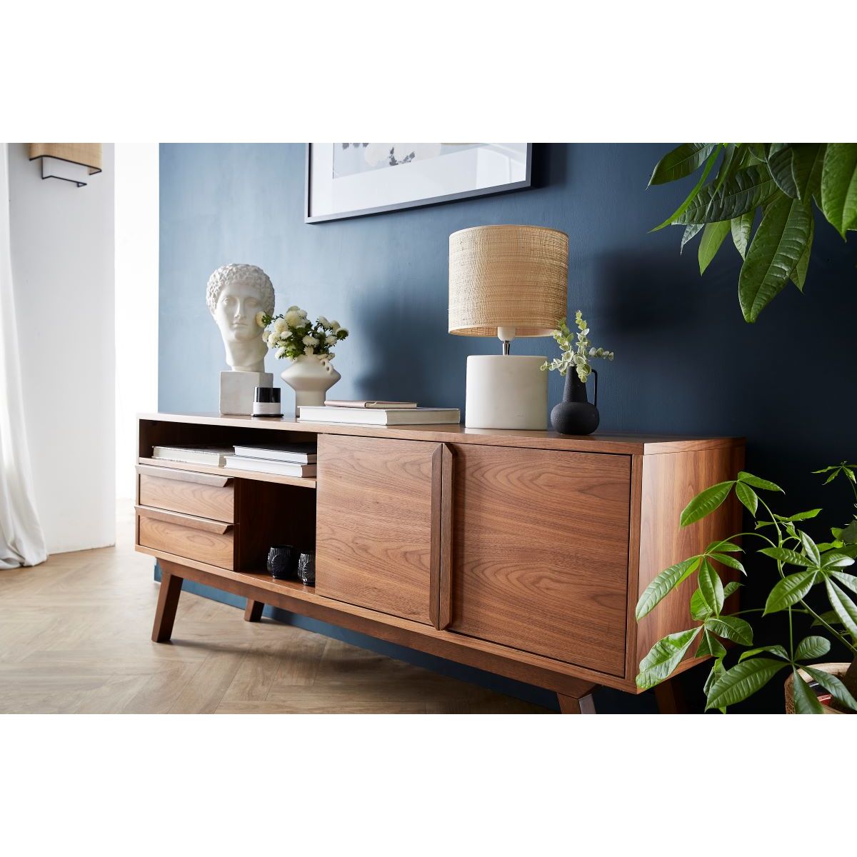 Meuble TV - Buffet vintage bois foncé noyer L160 cm VOLVER