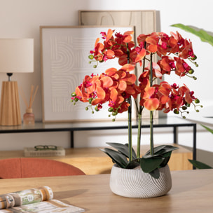 Orchidée artificielle en pot "Sanae" pot en ciment orange H65cm
