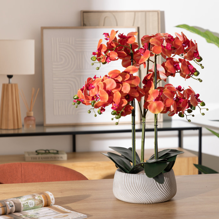 Orchidée artificielle en pot "Sanae" pot en ciment orange H65cm