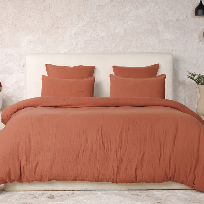 Parure housse de couette unie 100% gaze de coton - ava - safran