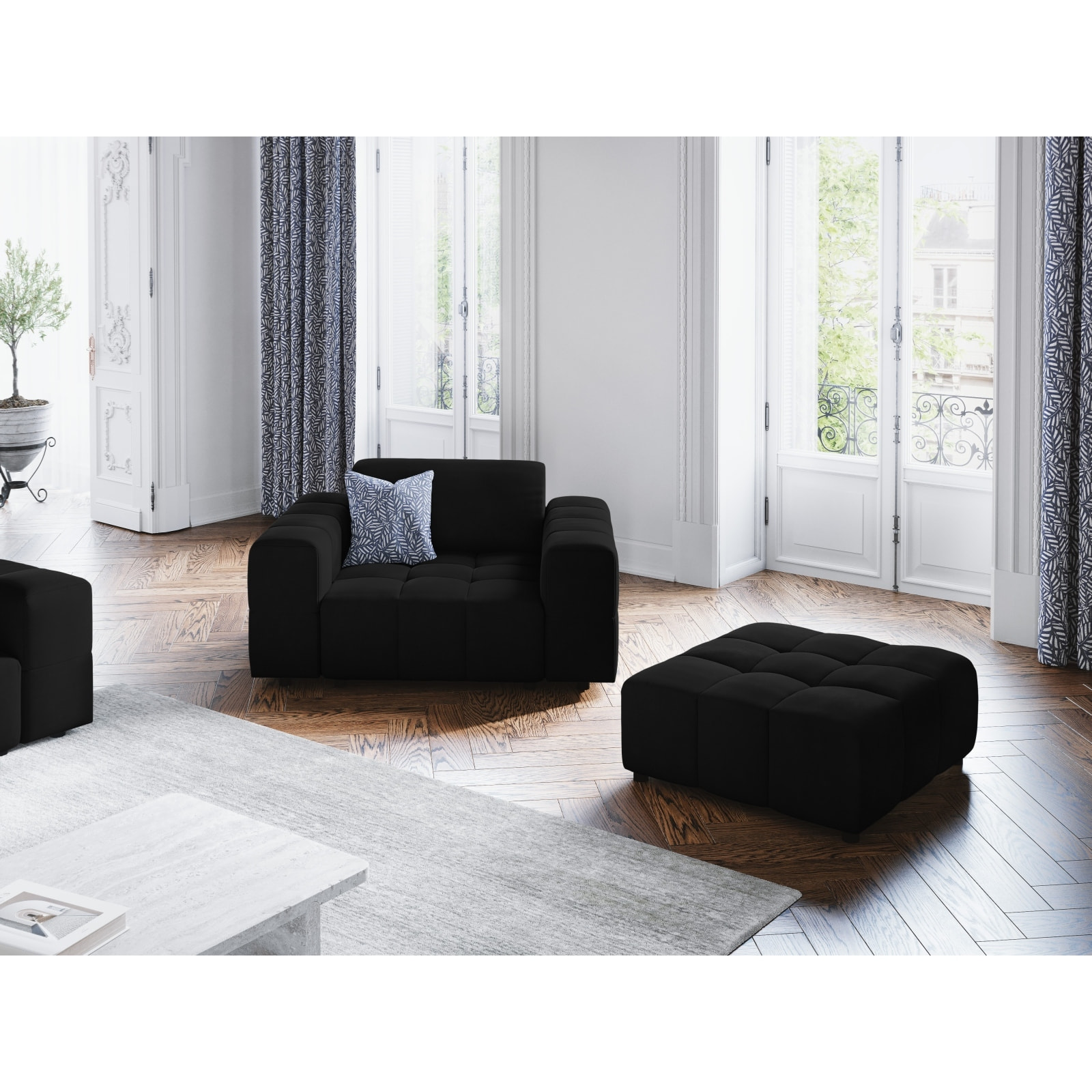 Fauteuil "Luc" en velours noir