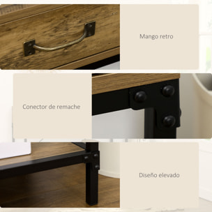 Mesa de Consola Industrial, Mesa de Sofá con 2 Cajones y Estante, Consola para Recibidor con Patas de Metal, para Salón, Pasillo, Entrada, Marrón y Negro