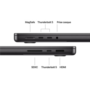 Ordinateur Apple MACBOOK Pro 14" Puce M5 Pro CPU 18 / GPU 20 coeurs Mémoire RAM 24Go Stockage 2To SSD XDR Noir sidéral