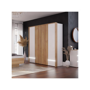 Dressing L. 204 cm en décor bois de chêne et blanc avec LED – LENYBE