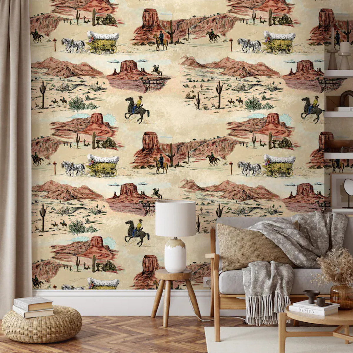 Carta da Parati Western nel Deserto Beige