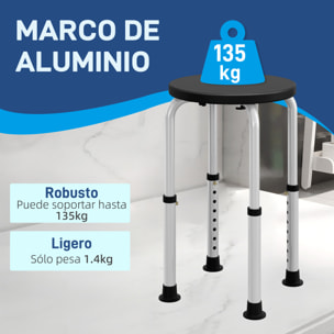 Taburete de Ducha, Silla Ducha Personas Mayores Antideslizante con Altura Regulable, Carga 135 kg, Taburete de Baño para Ancianos y Discapacitados, Negro