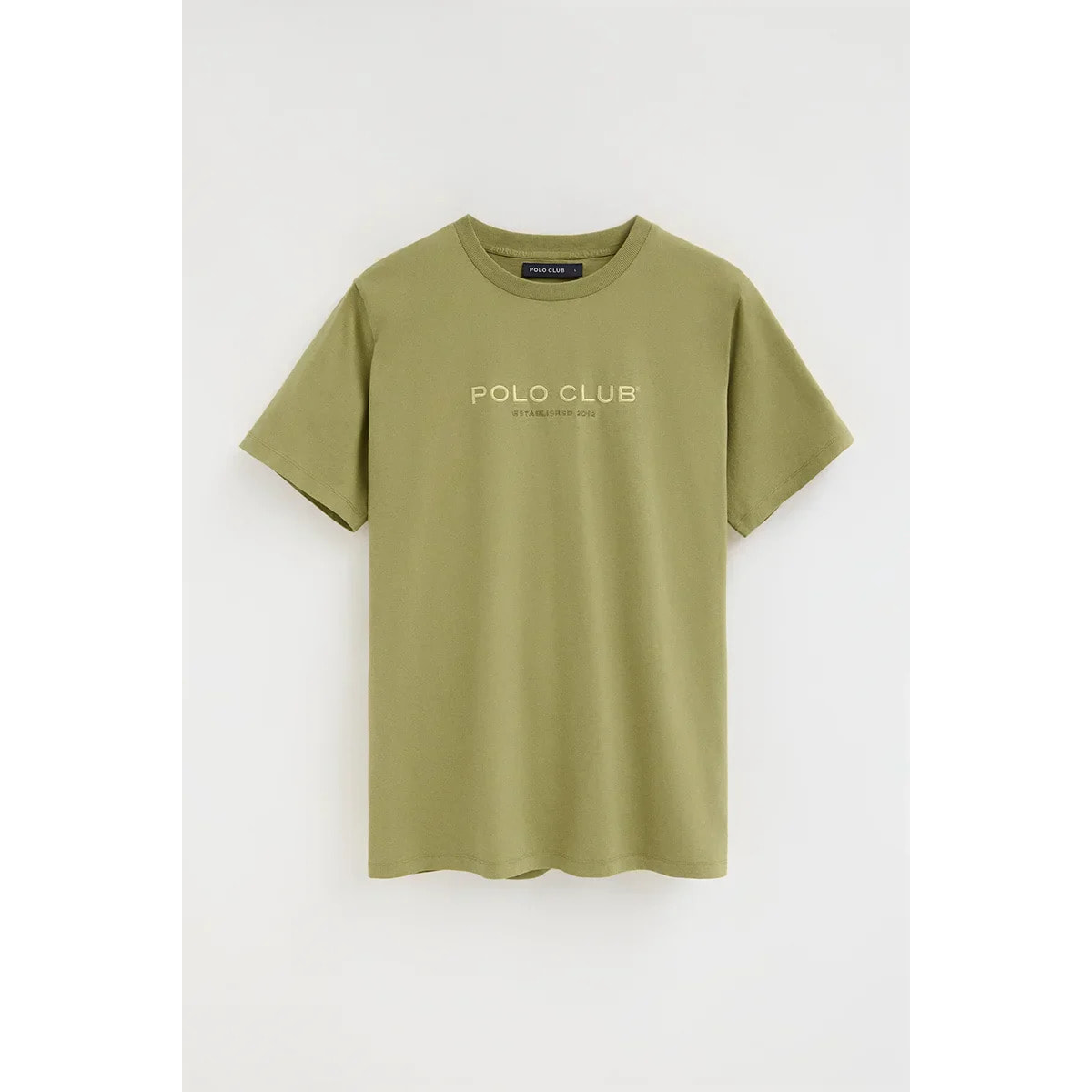 Maglietta verde foglia a maniche corte con ricamo Established 2012 Polo Club