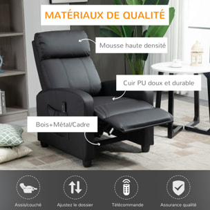 Fauteuil de relaxation et massage inclinaison dossier repose-pied réglable revêtement synthétique noir