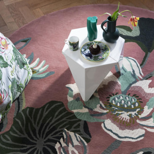 Tapis rond fait à la main en laine motif floral VAFI