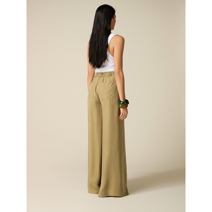 Oltre - Pantaloni palazzo in tessuto misto cupro - Verde militare
