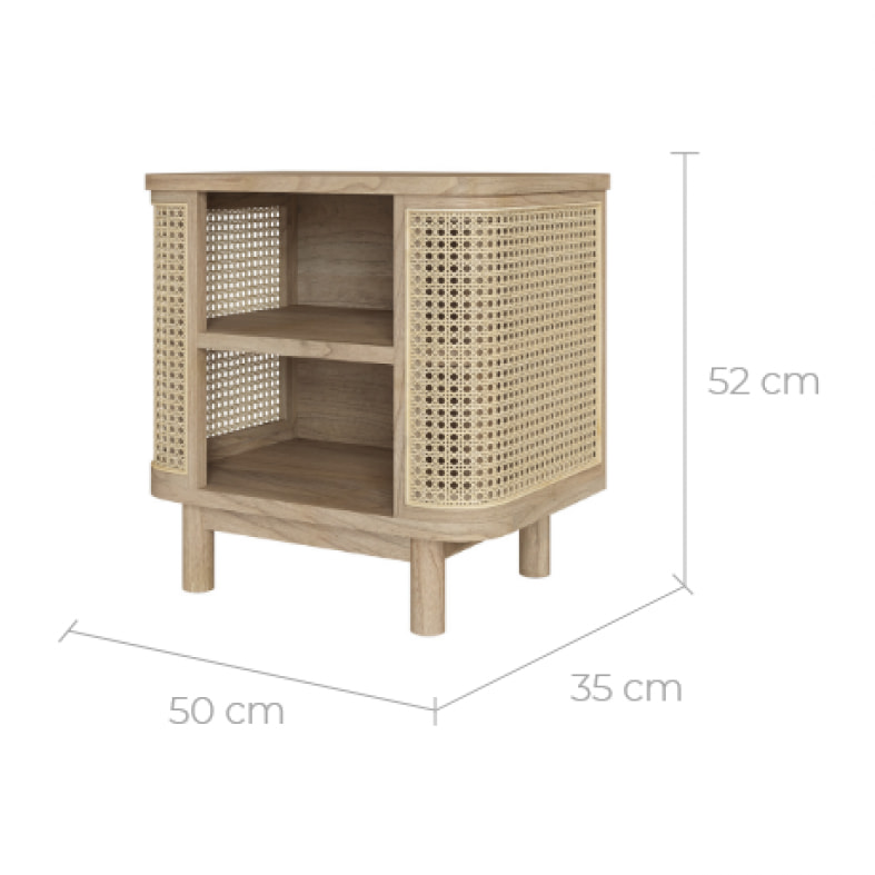 Table de chevet en bois massif et cannage - Antik