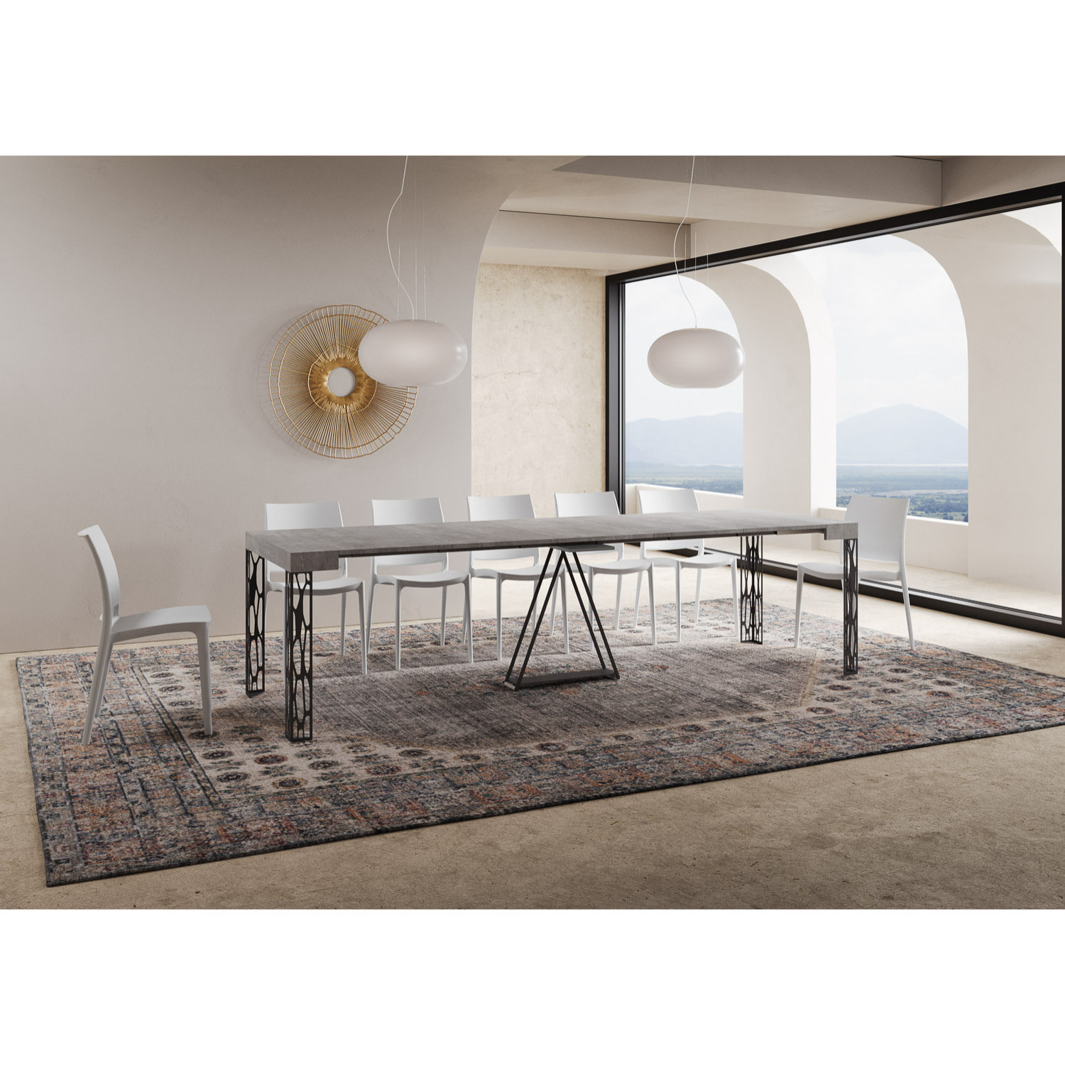 Consolle allungabile 90x40/300 cm Kerpa cemento telaio antracite