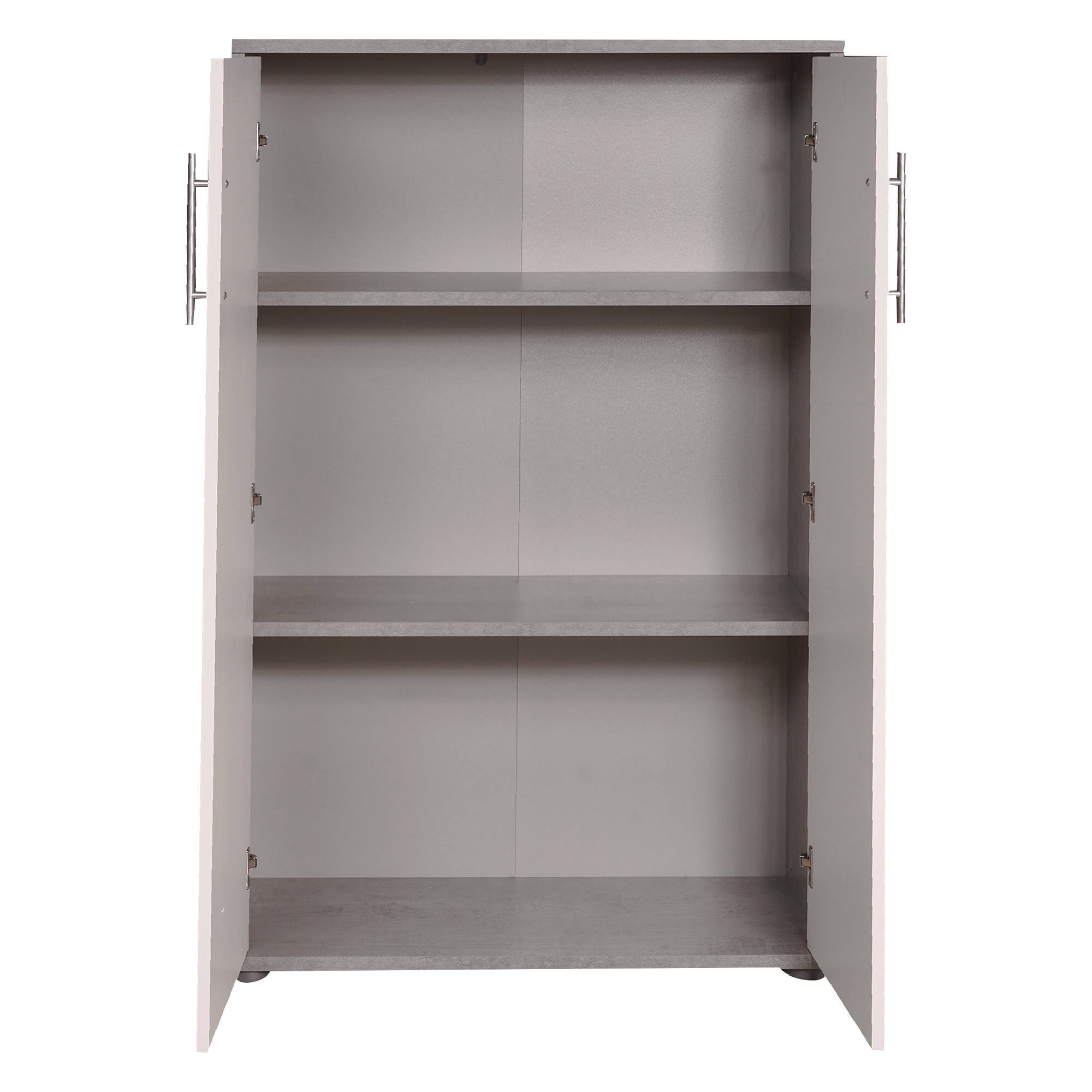 Libreria a 2 ante e 2 ripiani, Scaffale per libri e documenti, Credenza portaoggetti da ufficio, cm 79x34h188, colore Bianco e Cemento