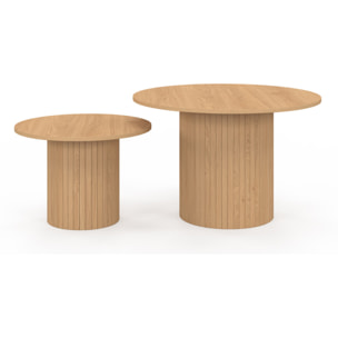 Tables basses rondes gigognes Alvar bois et pieds lattes - lot de 2