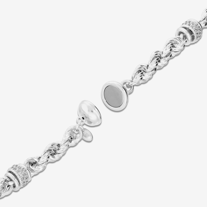 Bracciale in Argento 925 con Maglia a Corda Intrecciata e Pavé di Cubic Zirconia