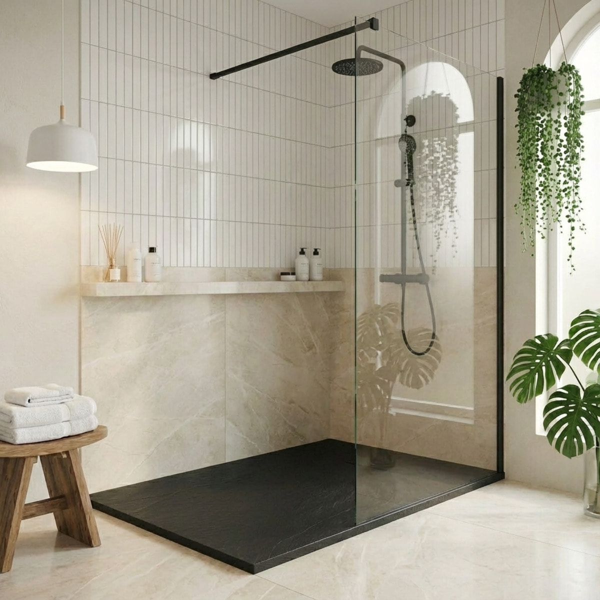 PixL 120x90 cm receveur de douche rectangulaire à poser BMC avec surface effet pierre, noir (CERAPX12090B)