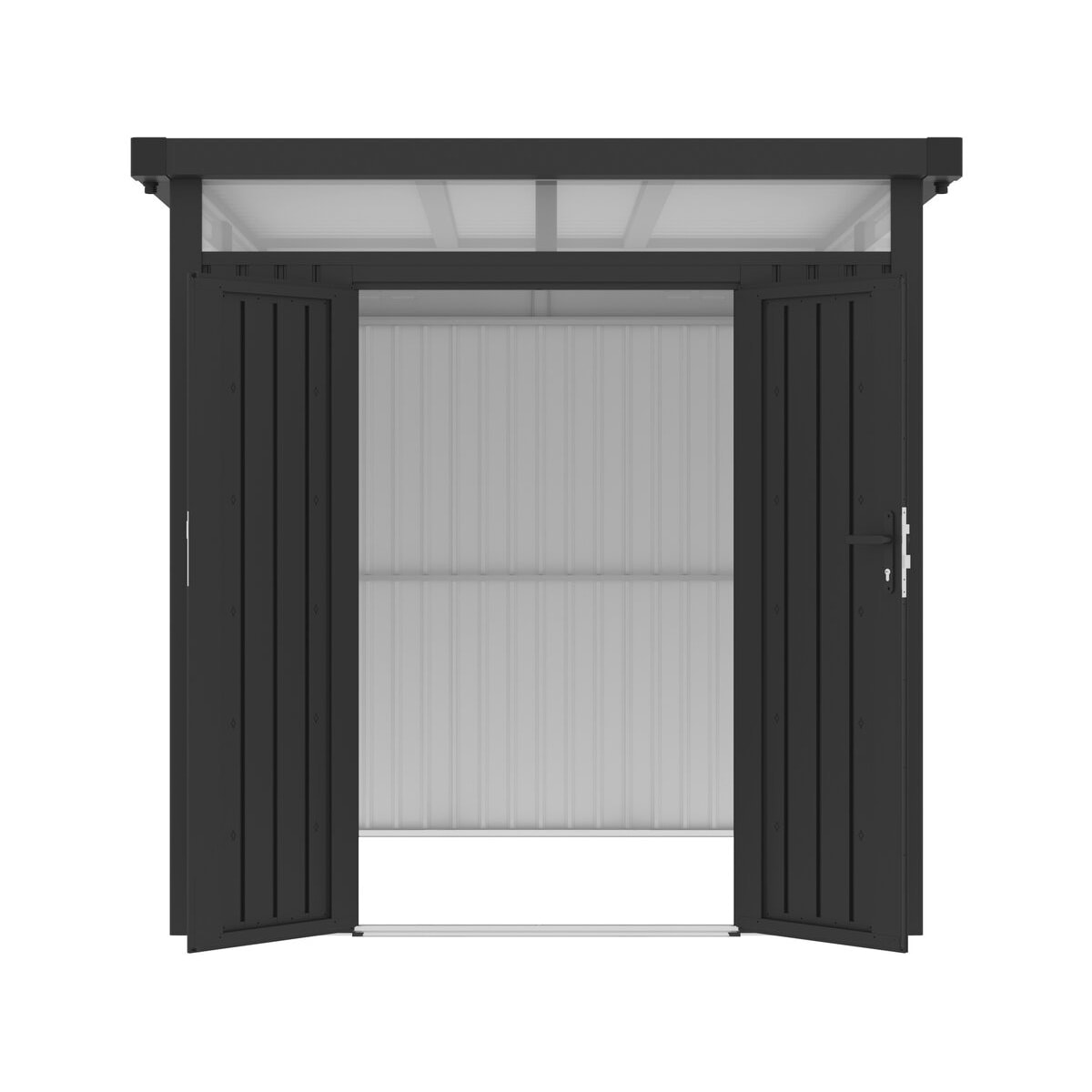 Abri de jardin métal premium avec toit plat et porte battante "Lexinton" - 5,29 m² - Gris