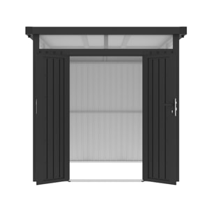 Abri de jardin métal premium avec toit plat et porte battante "Lexinton" - 5,29 m² - Gris