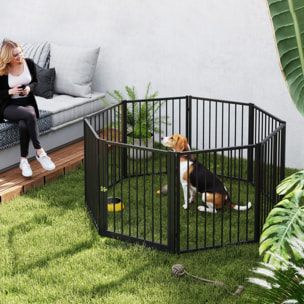 Parque para Perros Vallas para Perros de 8 Paneles 60x76 cm Corralito para Perros Pequeños y Medianos de Acero para Interior y Exterior Negro