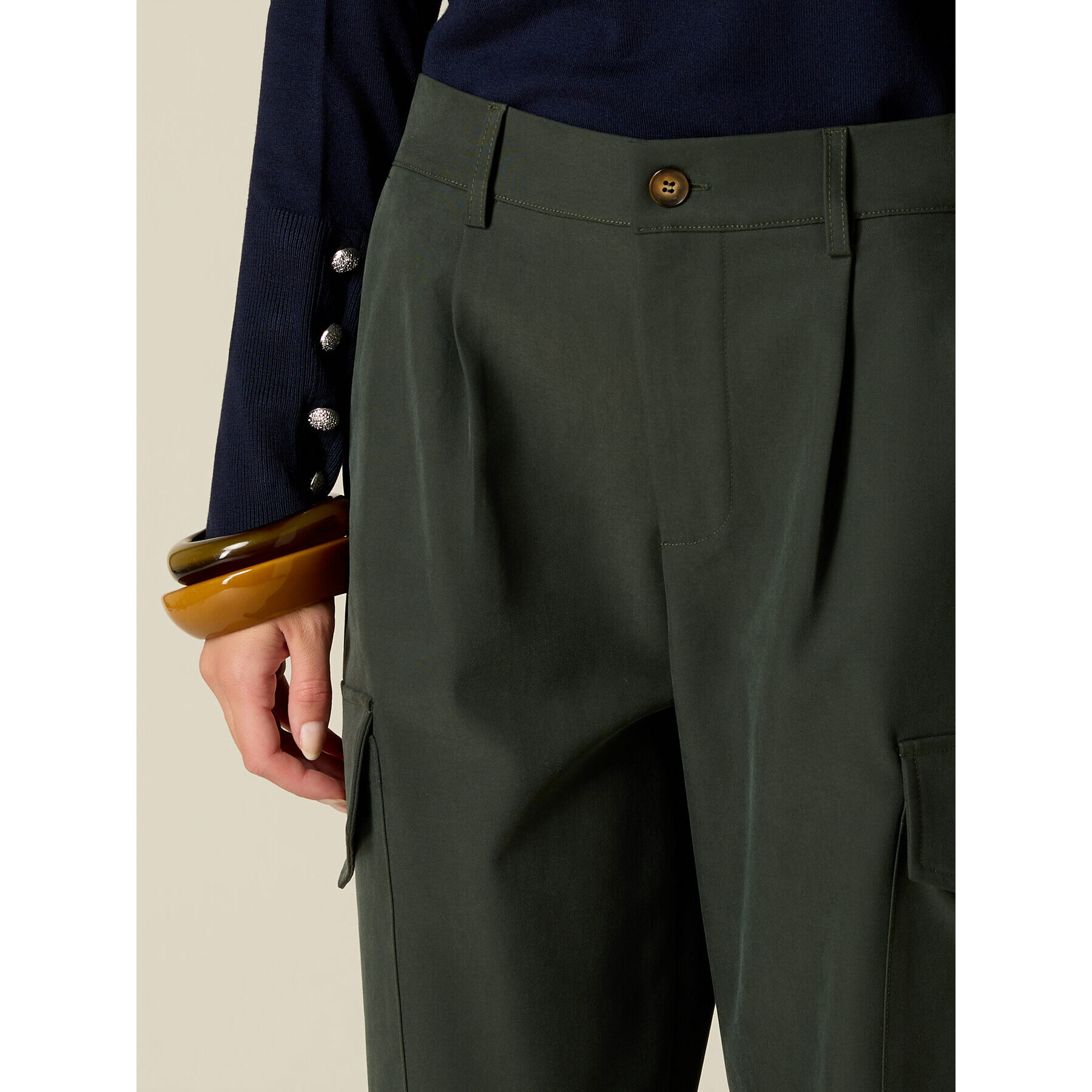 Oltre - Pantalones cargo de sarga - Verde militare