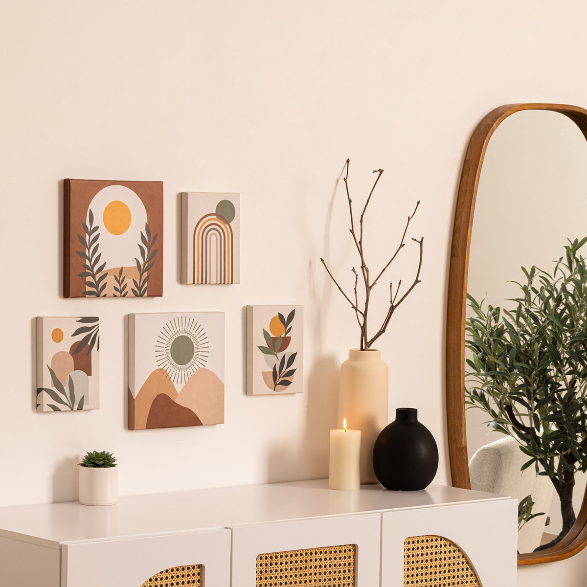 Lot de 5 toiles imprimées Cynthia beige 15x20/25x25cm