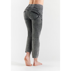 Jeans push up WR.UP® wide bottom in denim navetta con strappi