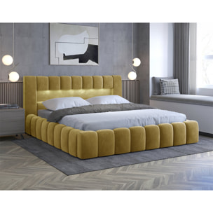 Cleo - lit coffre avec led - 180x200 cm - sommier inclus - en velours - Jaune