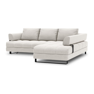 Canapé d'angle droit convertible avec coffre de rangement "Clinton" 5 places en tissu structurel gris clair