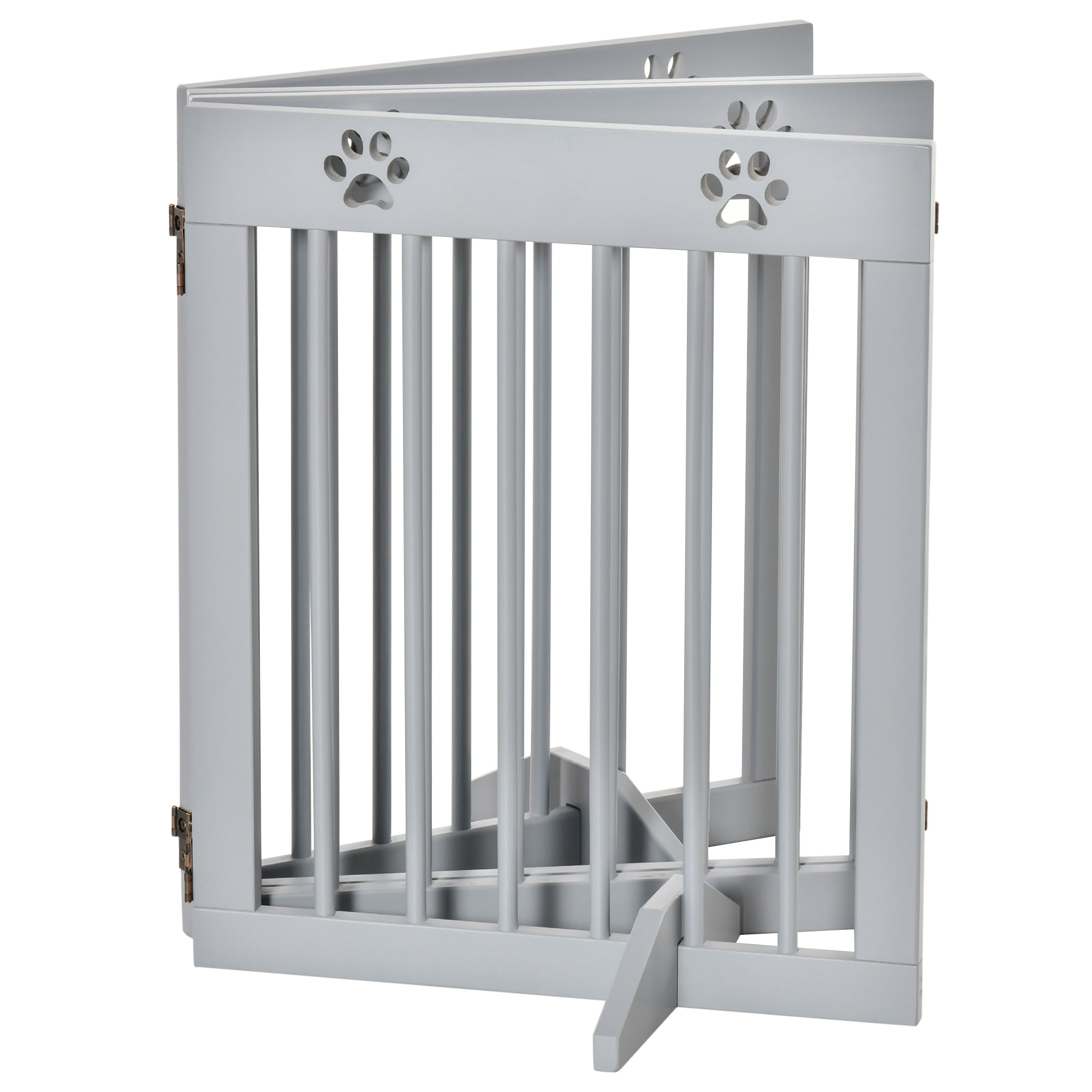 Barrera para Perros Plegable de 4 Paneles Barrera de Seguridad para Perros con Estructura de Madera y Patas de Apoyo para Pasillo Escalera 204x30x61 cm Gris Claro