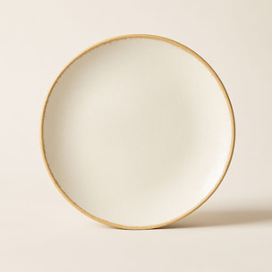 Lot de 6 assiettes plates en porcelaine blanche et liseré beige 27cm NUANCE