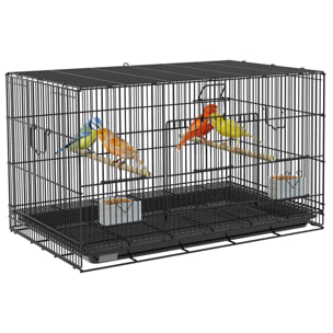 Jaula para Pájaros 77x46x45 cm Jaula Metálica para Aves con Bandeja Extraíble 2 Perchas 2 Comederos para Periquitos Canarios Negro
