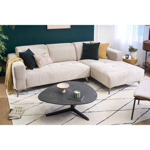 Canapé d'angle droit 3 places avec têtières ajustables en tissu chenille beige et métal NORELL