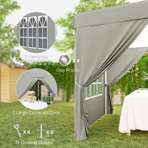 Carpa Plegable 2,5x2,5 m, Pop-up, Cenador Pabellón de Jardín con Altura Ajustable 3 Niveles, 4 Paredes Laterales, Ventanas y Bolsa Transporte, UPF50+, Impermeable para Fiestas, Exterior, Gris