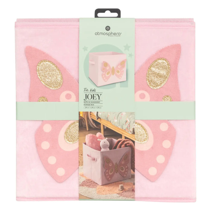 Boîte de rangement enfant papillon "Joey" rose 29x29cm