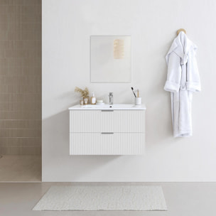 Meuble salle de bain simple vasque 60cm blanc MDF ondulé