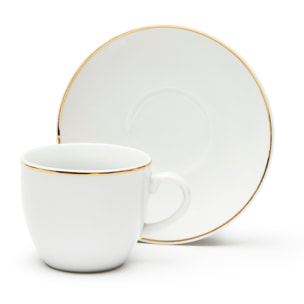 Set 6 Tasses à Café avec Soucoupes Excelsa – Gold, Porcelaine Blanche avec Bordure Dorée