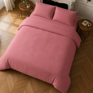 Parure housse de couette 100% gaze de coton unie rose, RELAX