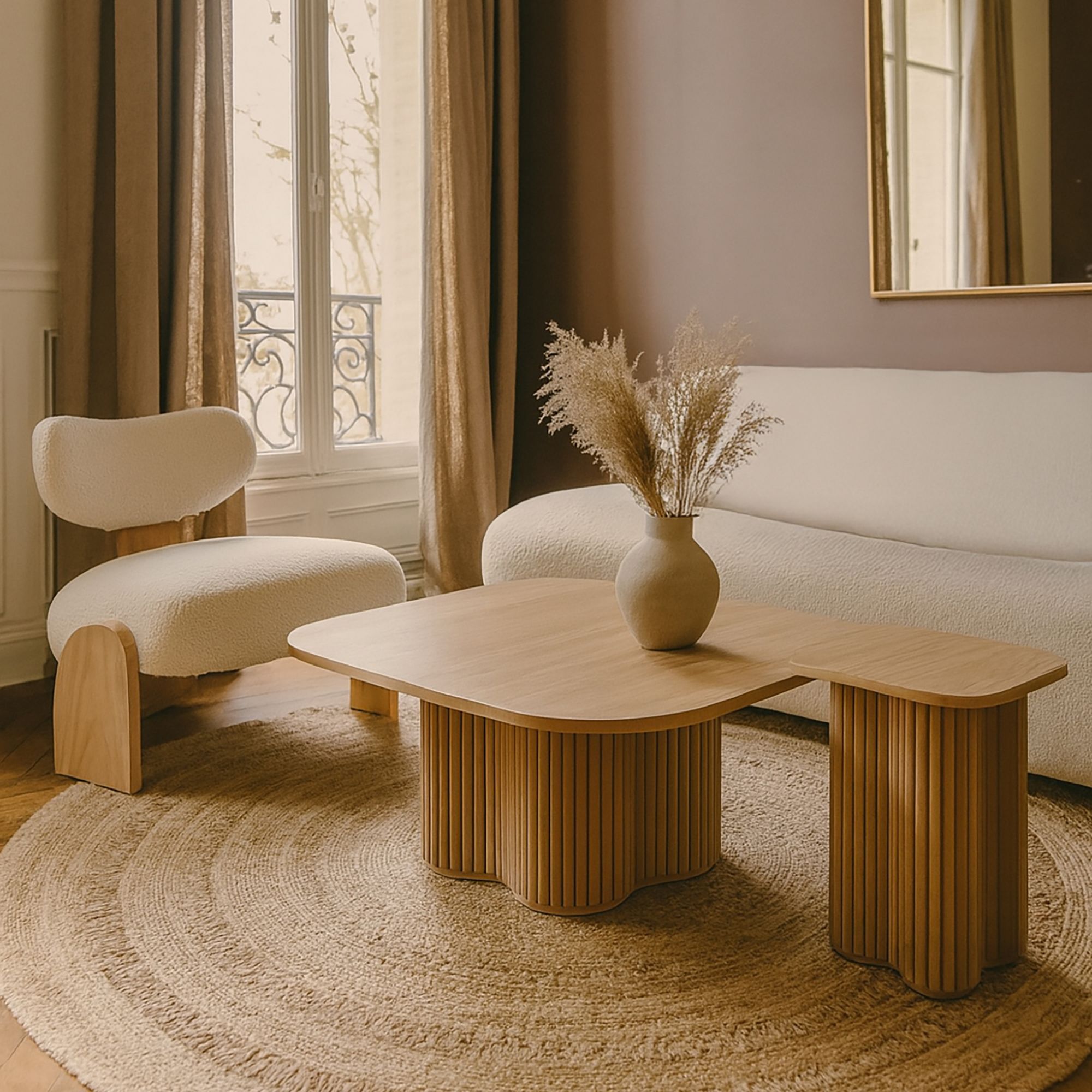 Table basse carré avec pied de forme organique 80cm ALBA