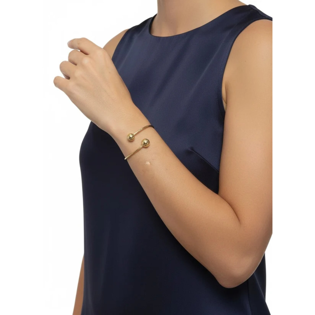 Pulsera aro laton y doble bola en chapado dorado