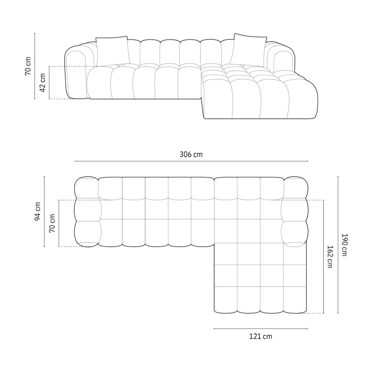 Canapé d'angle droit modulable "Clotilde" 4 places en velours le sable