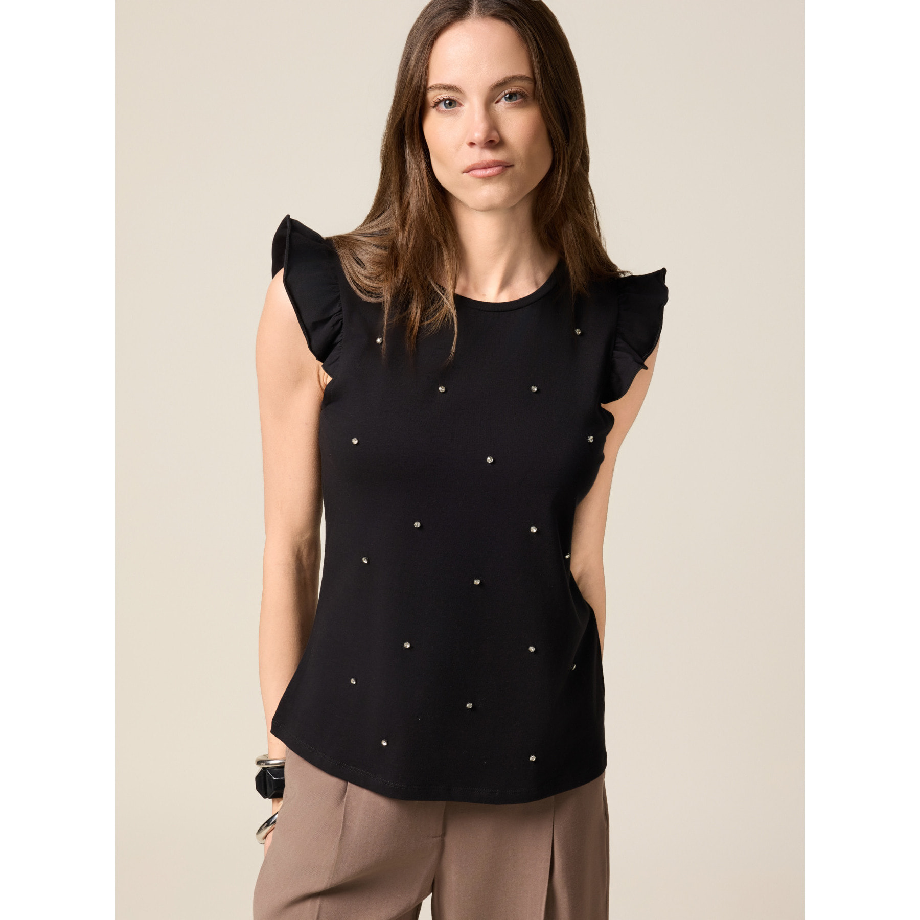 Oltre - Top in jersey con castoni - Negro