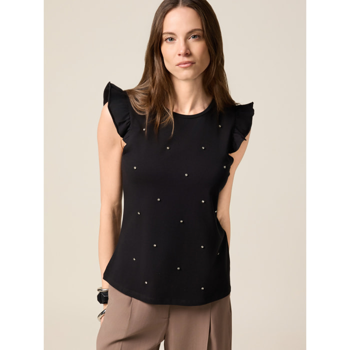 Oltre - Top in jersey con castoni - Negro