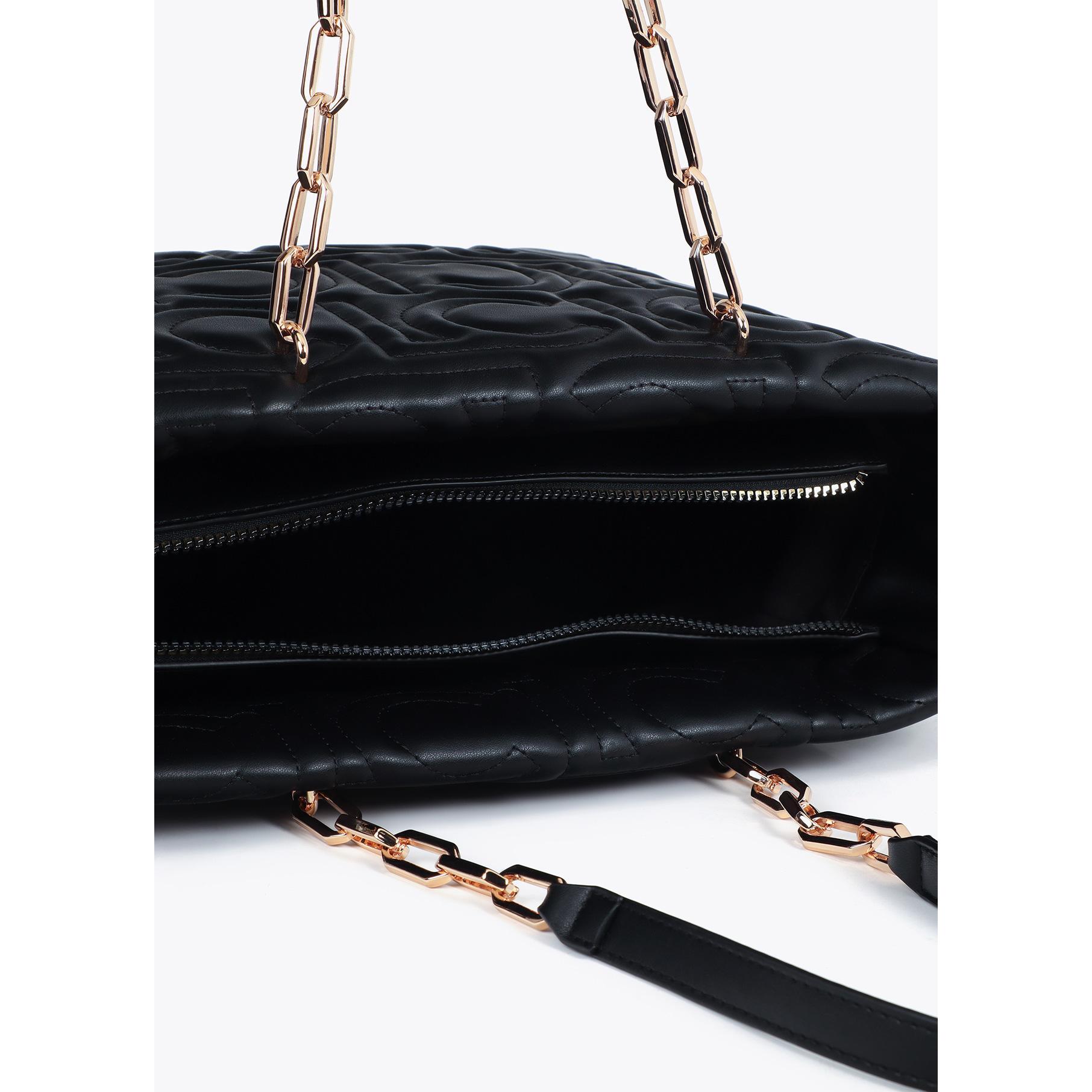 Shopper trapuntata logata in effetto pelle con manico catena mista