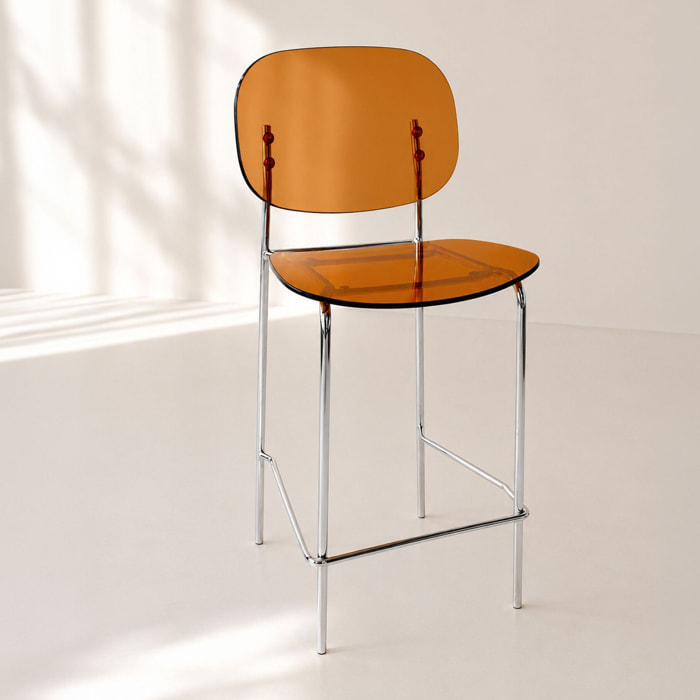 Lot de 2 chaises de bar en résine acrylique et métal ambre GLAM