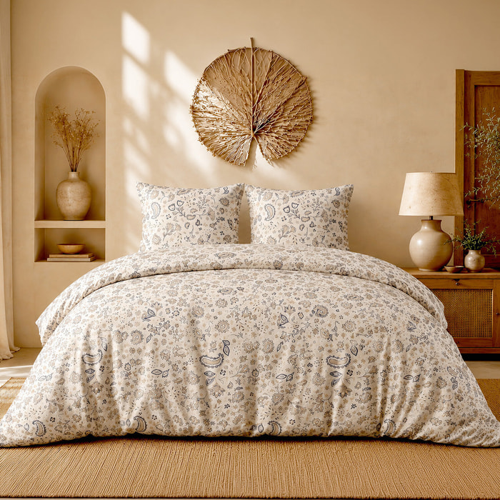 Parure housse de couette 100% percale de coton motif cachemire paisley - ISHANI