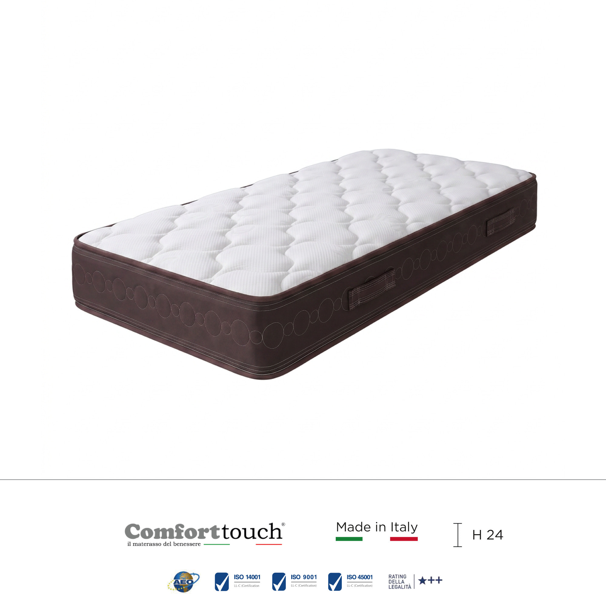 "Sienna" H24 cm 90x200 guanciale Memory OMAGGIO, a molle insacchettate indipendenti ,7 zone a portanza differenziata arrotolato