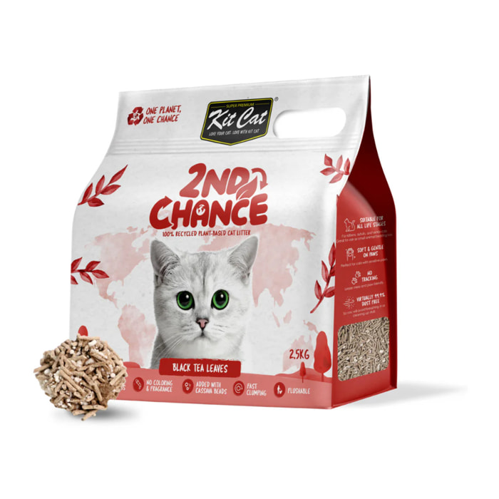 Kit Cat Arena Eco 2nd Chance - Black Tea 2,5 Kg Hojas de Té Negro, Guisante y Yuca