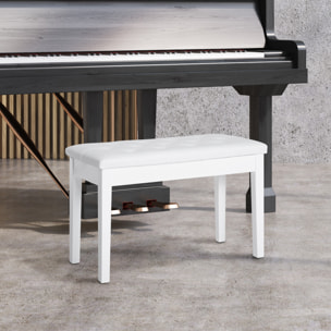 Banco de Piano con Almacenamiento, Banqueta de Piano con Asiento de Cuero Sintético, Patas de Madera, Carga Máxima 200 kg, 76x36x50 cm, Blanco